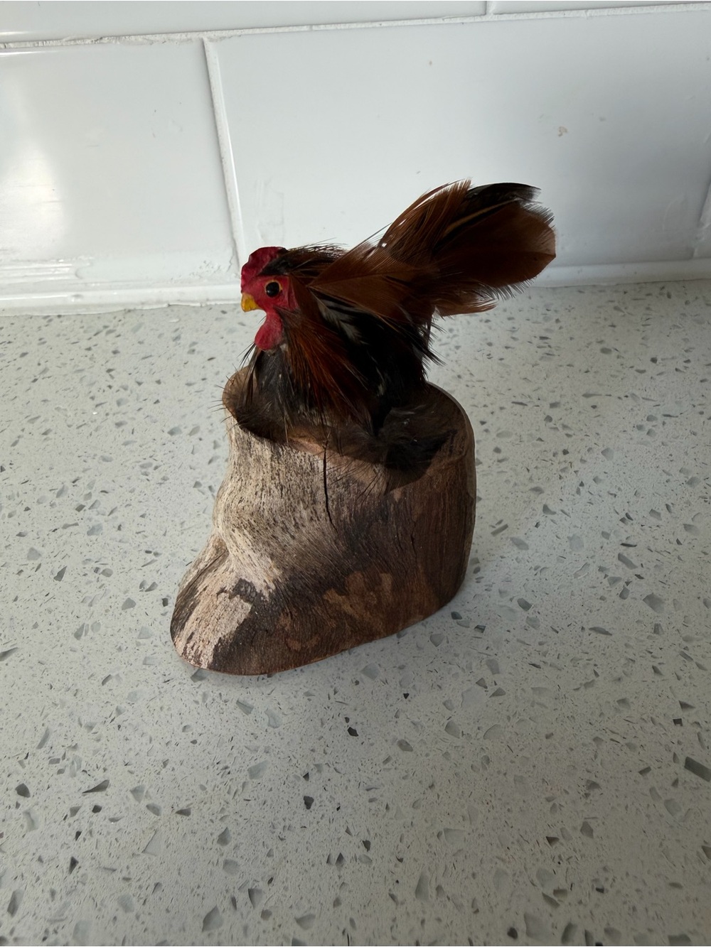 Handcrafted folk art tiny rooster figurine